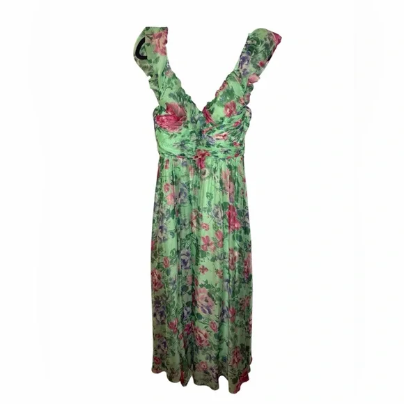 Aqua Floral Chiffon V-Neck Maxi Dress - Picture 3 of 7